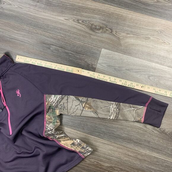 Browning Ladies 3/4 zip top brown/ camouflage pink piping  Size XL - Picture 7 of 8